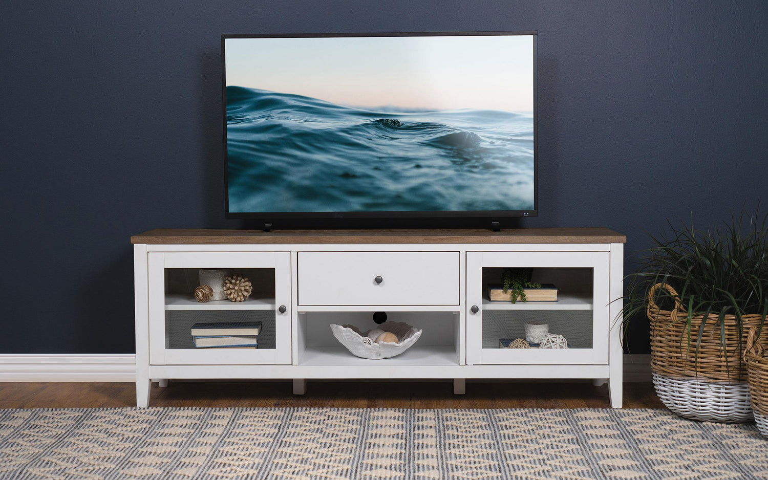 Coaster Hollis 2-door Wood 67" TV Stand with Drawer Brown and White