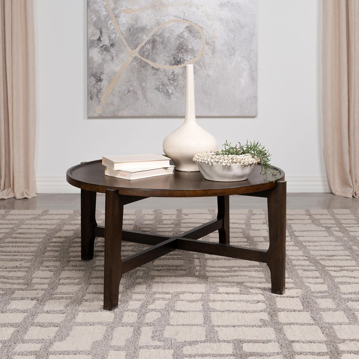 Coaster Cota Round Solid Wood Coffee Table Dark Brown