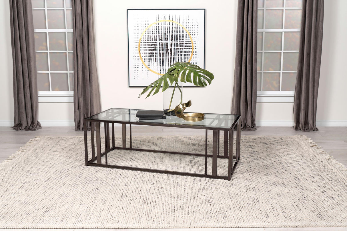 Coaster Adri Rectangular Glass Top Coffee Table Black Nickel