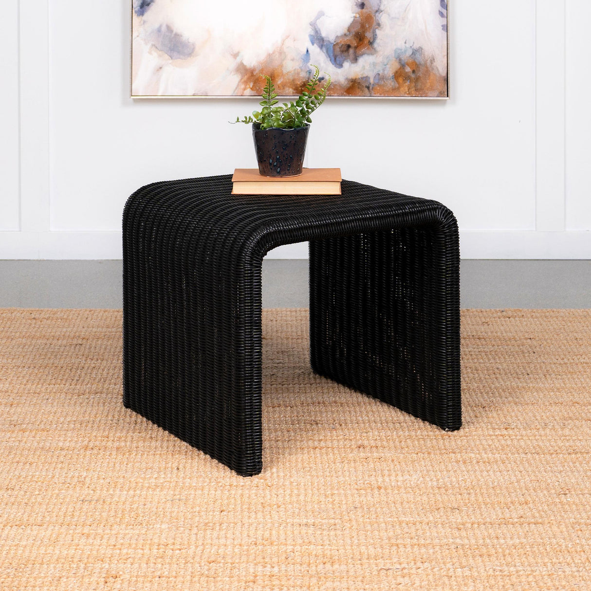 Coaster Cahya Woven Rattan Square End Table Black