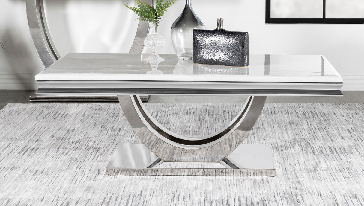 Coaster Kerwin Rectangular Stone Top Coffee Table White and Chrome