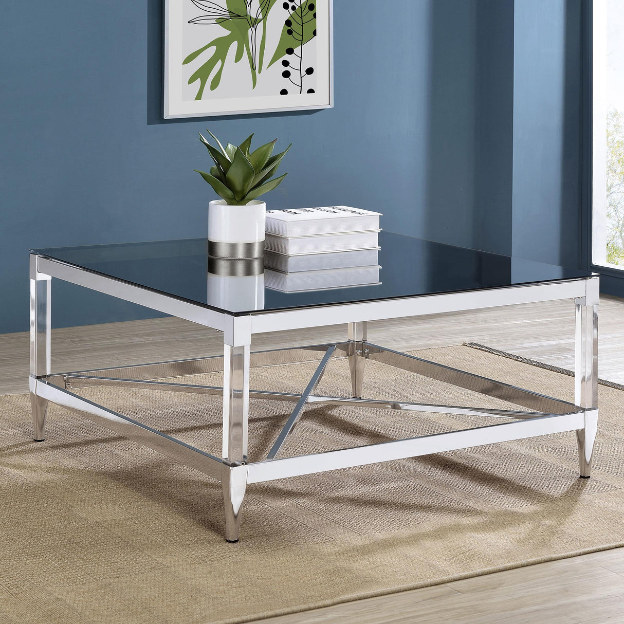 Coaster Lindley Square Tempered Mirror Acrylic Coffee Table Chrome