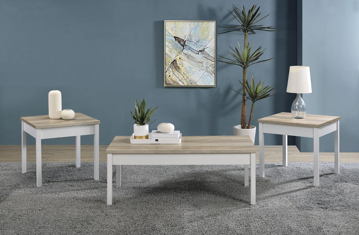 Coaster Stacie 3-piece Coffee Table Set Distressed Pine and White