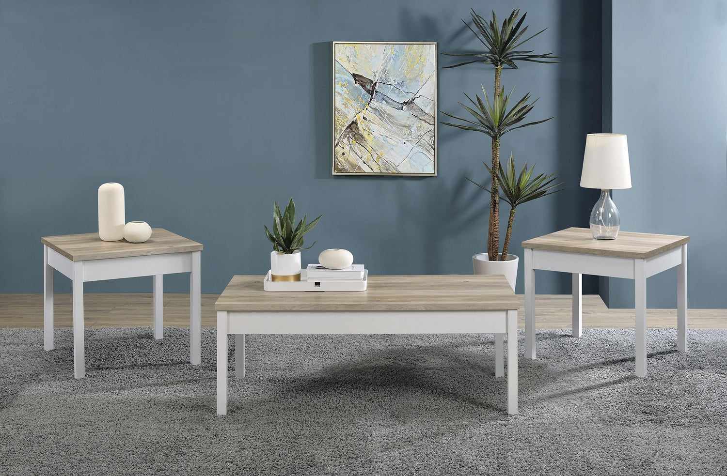 Coaster Stacie 3-piece Coffee Table Set Distressed Pine and White
