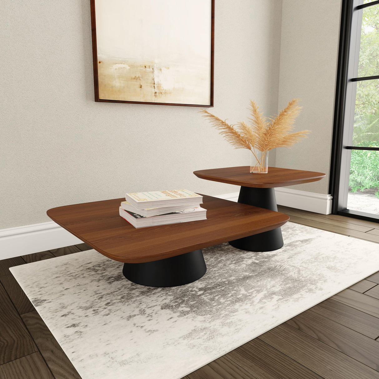 Coaster Eason 2-piece Coffee Table Set Walnut and Black