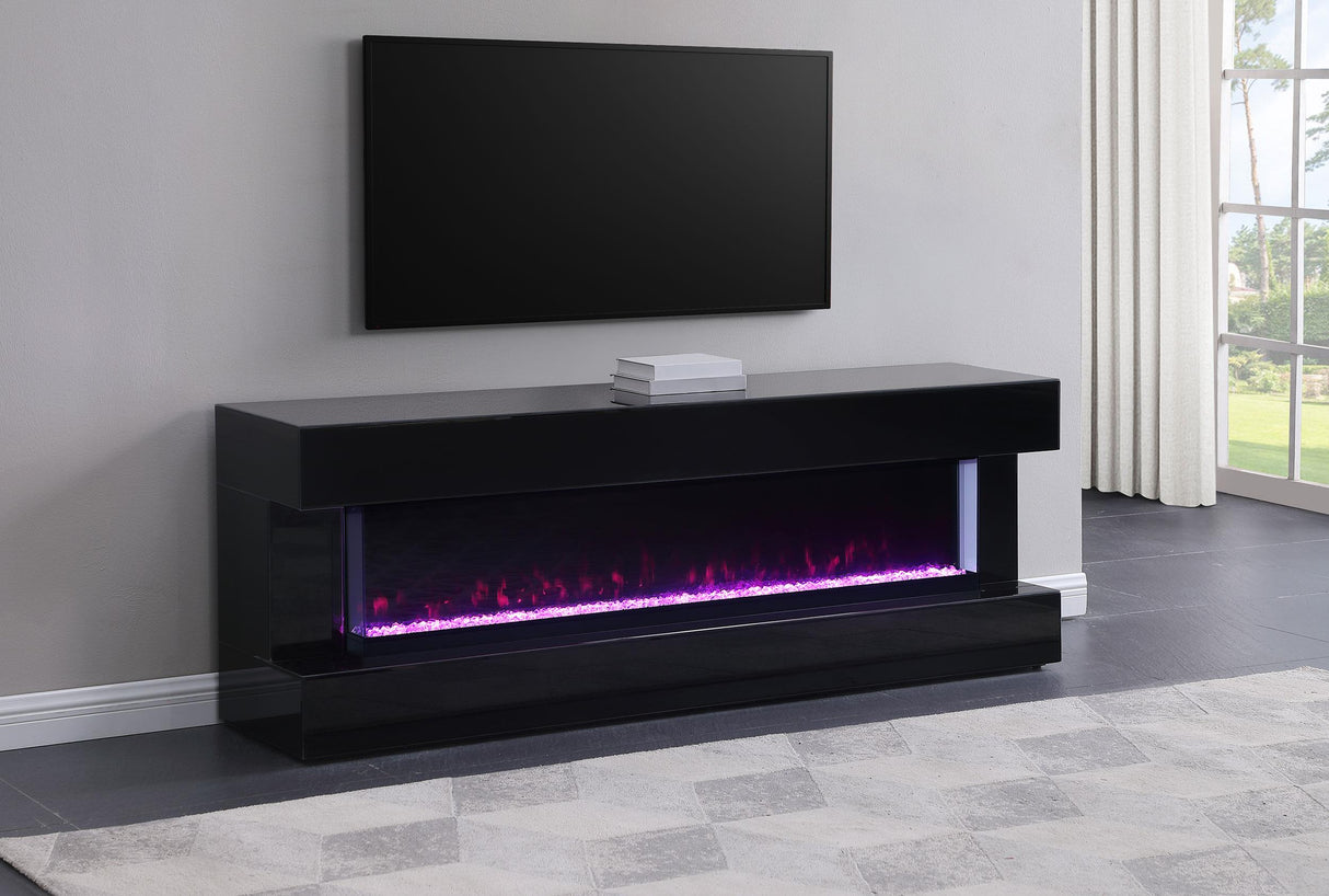 Coaster Vallerie 71" TV Stand with Visual Flame Box Black