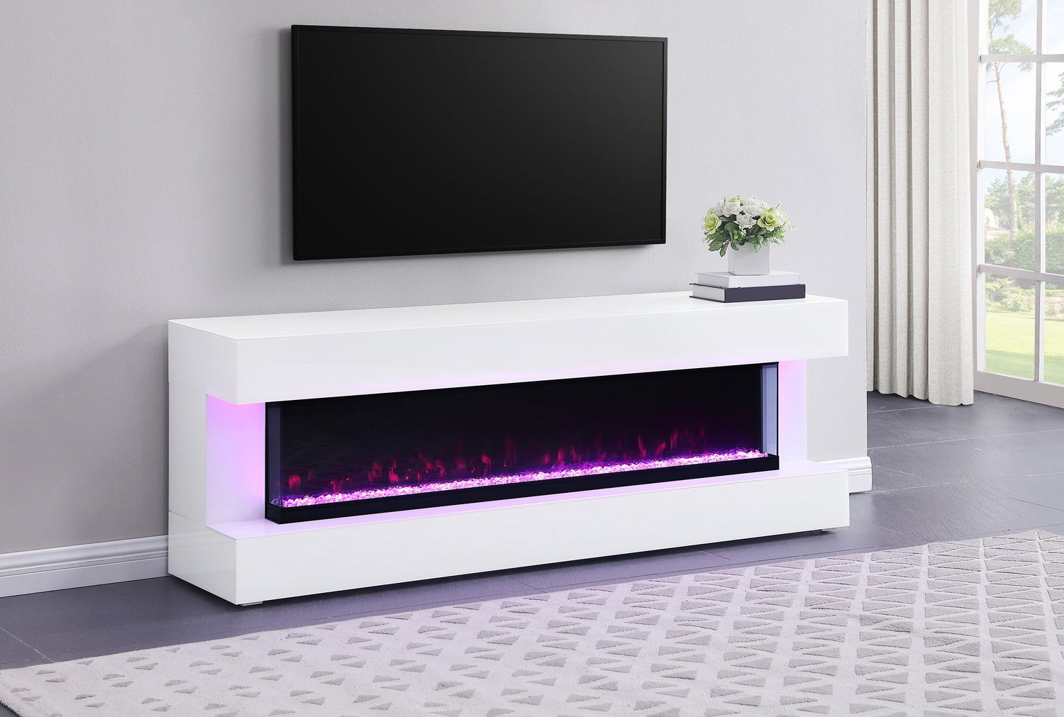 Coaster Vallerie 71" TV Stand with Visual Flame Box White