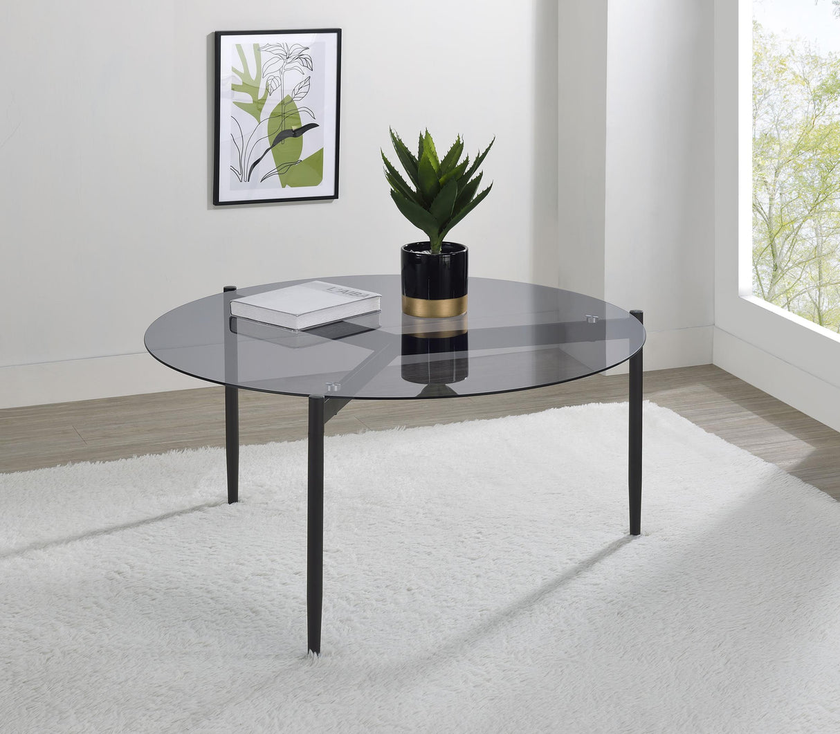 Coaster Rosalie Round Smoked Glass Top Coffee Table Sandy Black