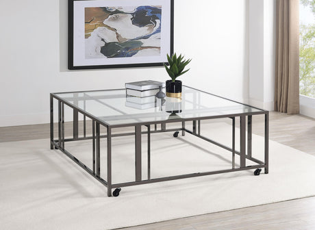 Coaster Adri Square Glass Top Coffee Table with Casters Black Nickel