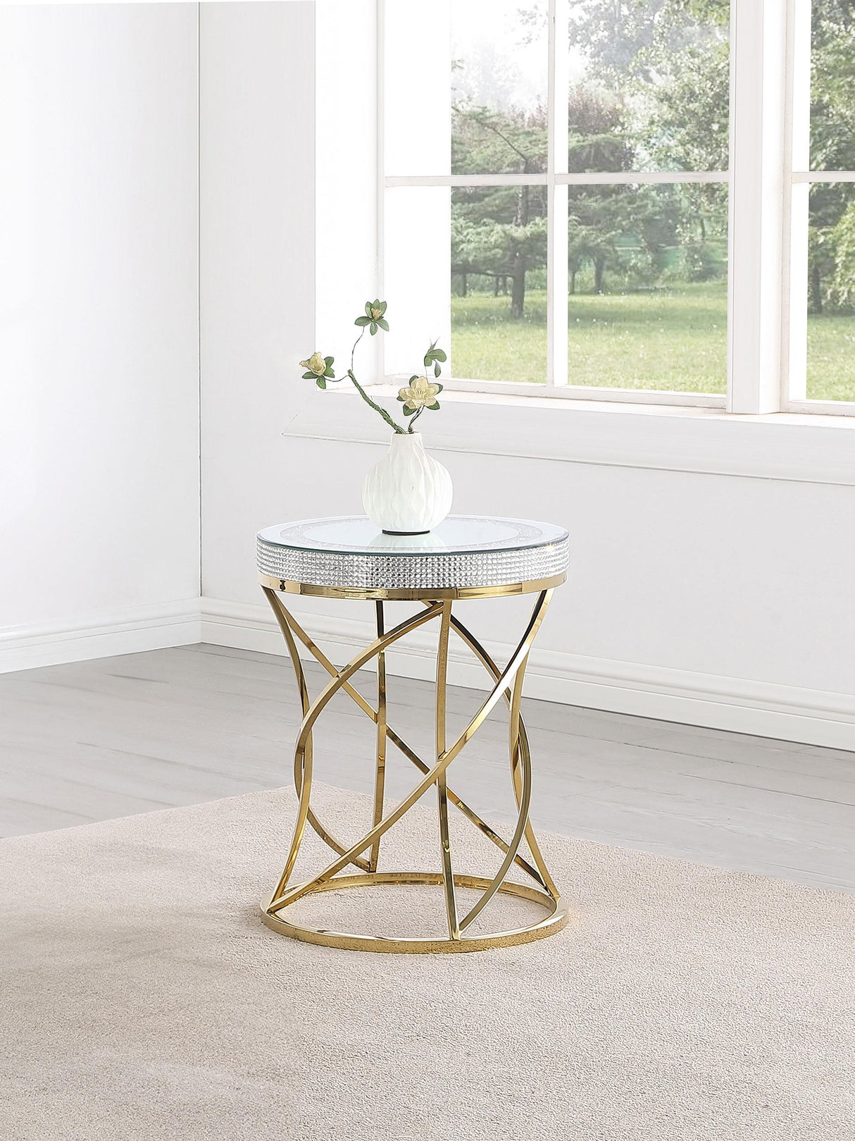 Coaster Elise Round Mirror Top Stainless Steel End Table Gold
