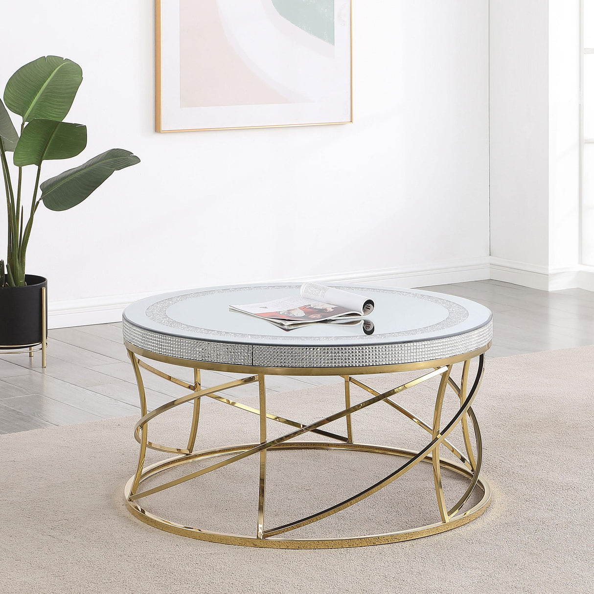 Coaster Elise Round Mirror Top Stainless Steel Coffee Table Gold