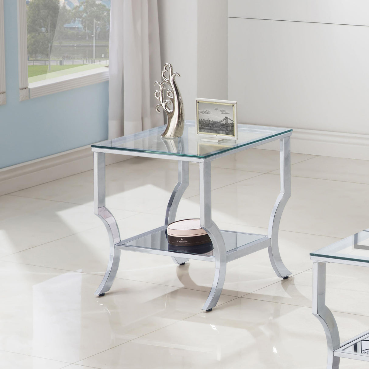 Coaster Saide Square Glass Top Side End Table Chrome