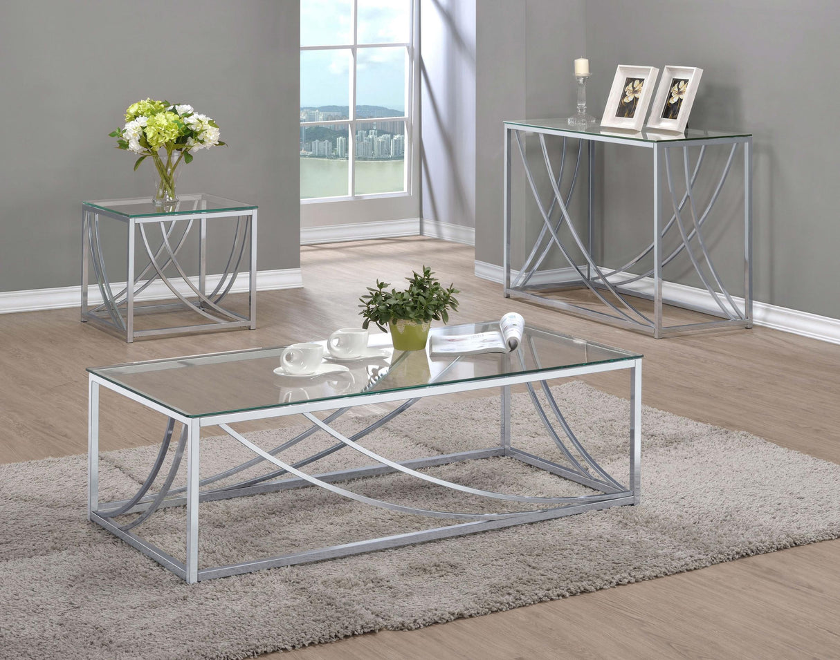 Coaster Lille 3-piece Glass Top Coffee End Sofa Table Set Chrome