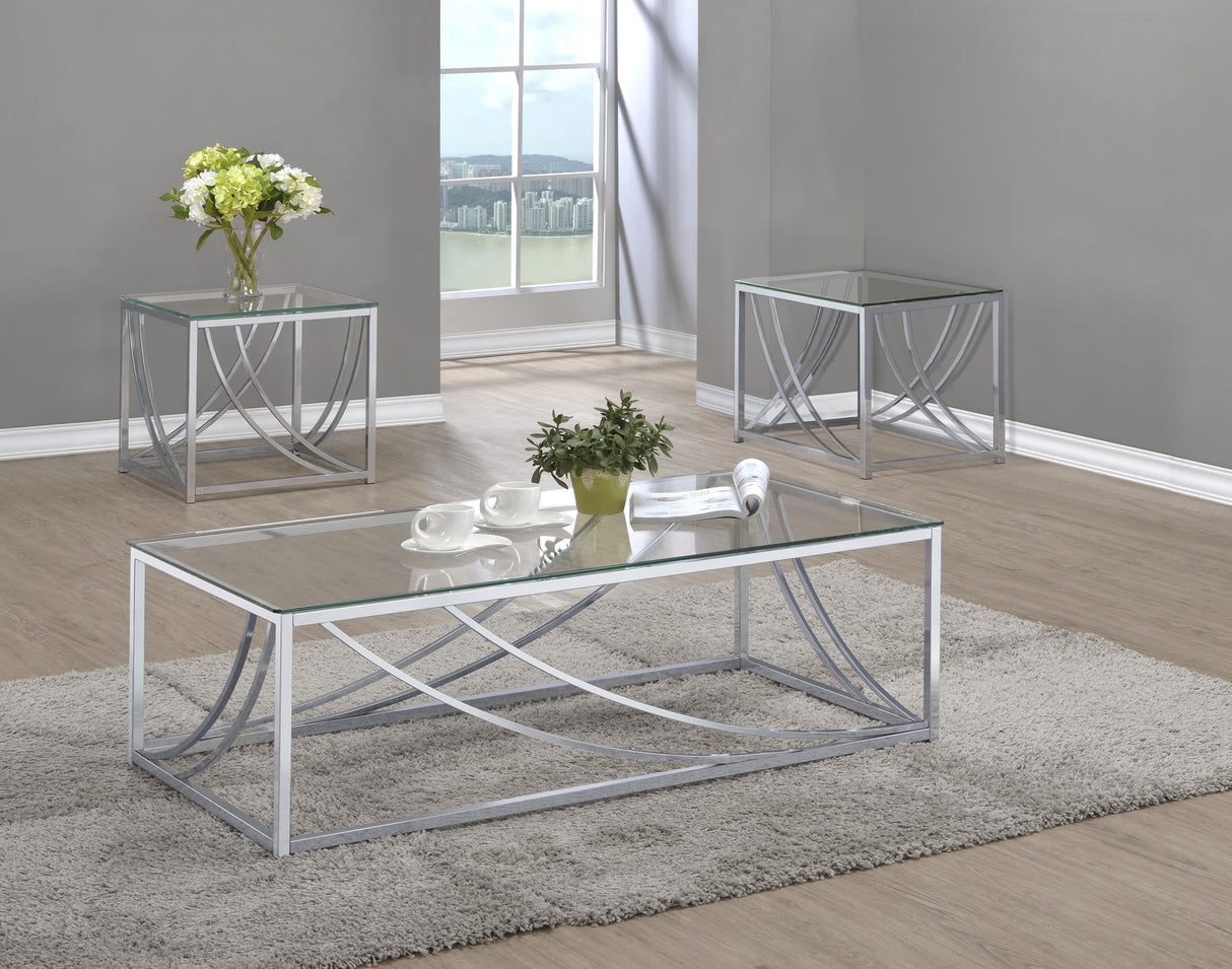 Coaster Lille 3-piece Glass Top Coffee and End Table Set Chrome