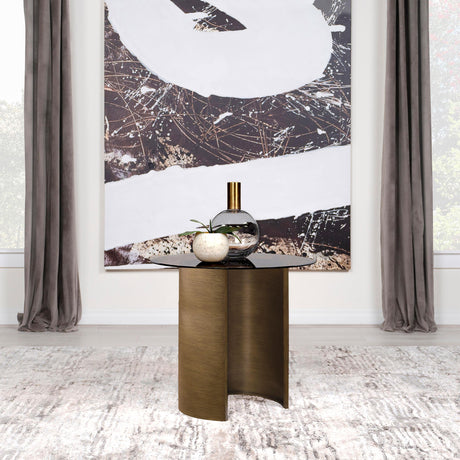 Coaster Morena Round Tawny Glass Top Side End Table Brushed Bronze