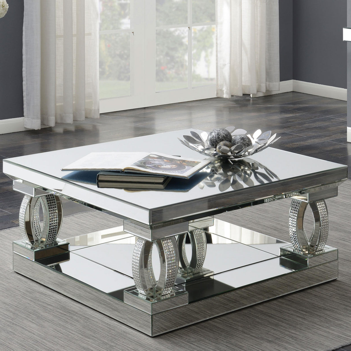 Coaster Amalia Square Mirrored Acrylic Crystal Coffee Table Silver