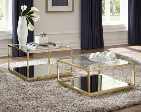Coaster Renee 2-piece Square Coffee Table Set Rose Brass