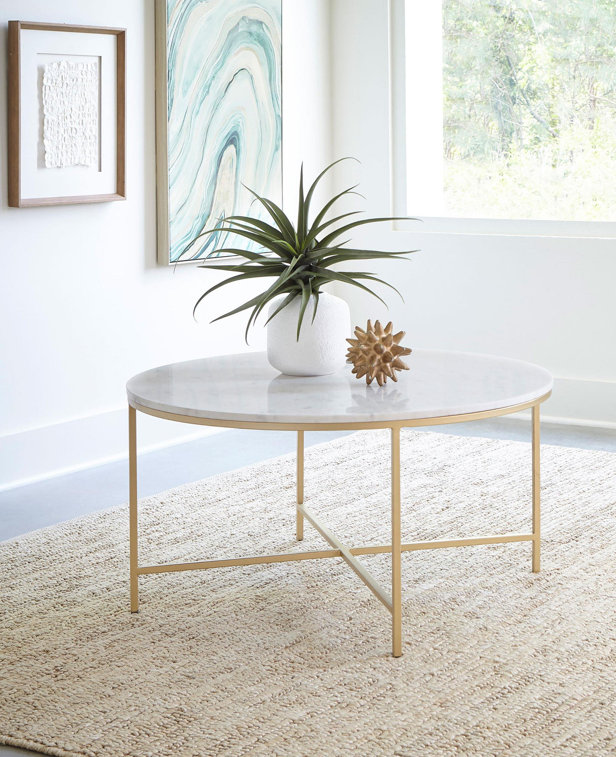 Coaster Ellison Round Marble Top Coffee Table White and Gold