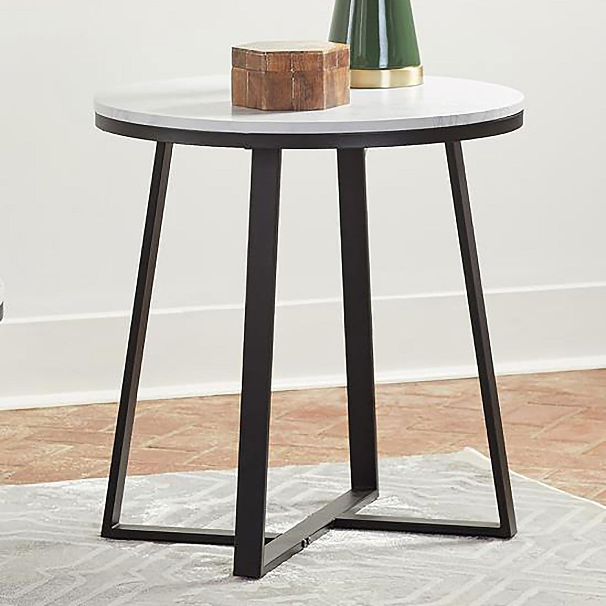 Coaster Hugo Round Faux Marble End Table White and Matte Black