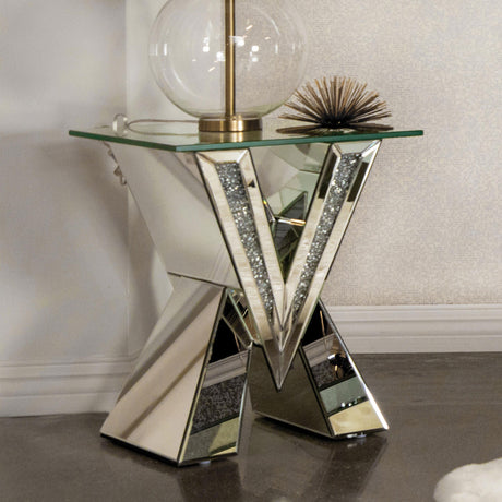 Coaster Taffeta Glass Top Mirrored Acrylic End Table Silver