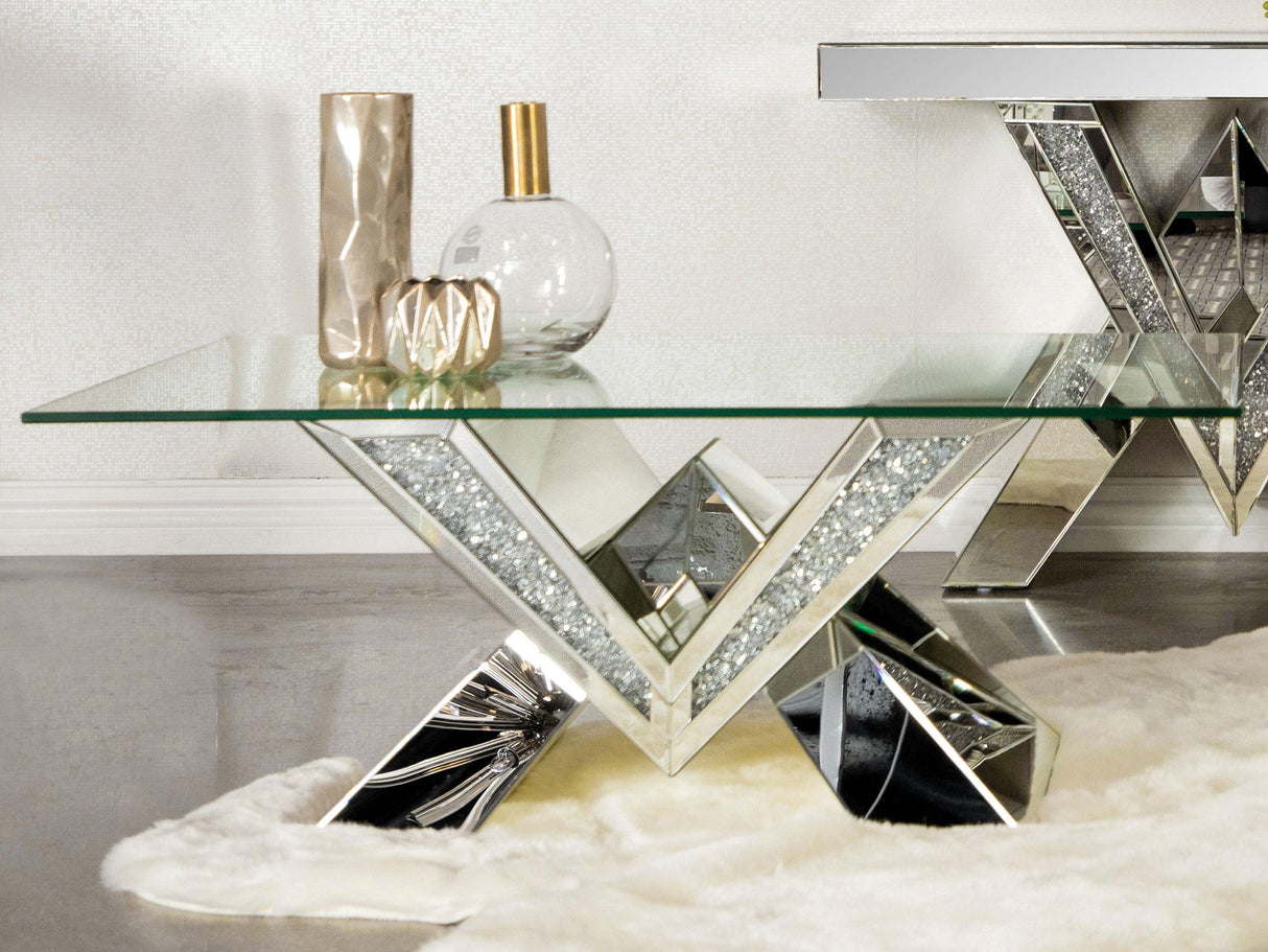 Coaster Taffeta Glass Top Mirrored Acrylic Coffee Table Silver