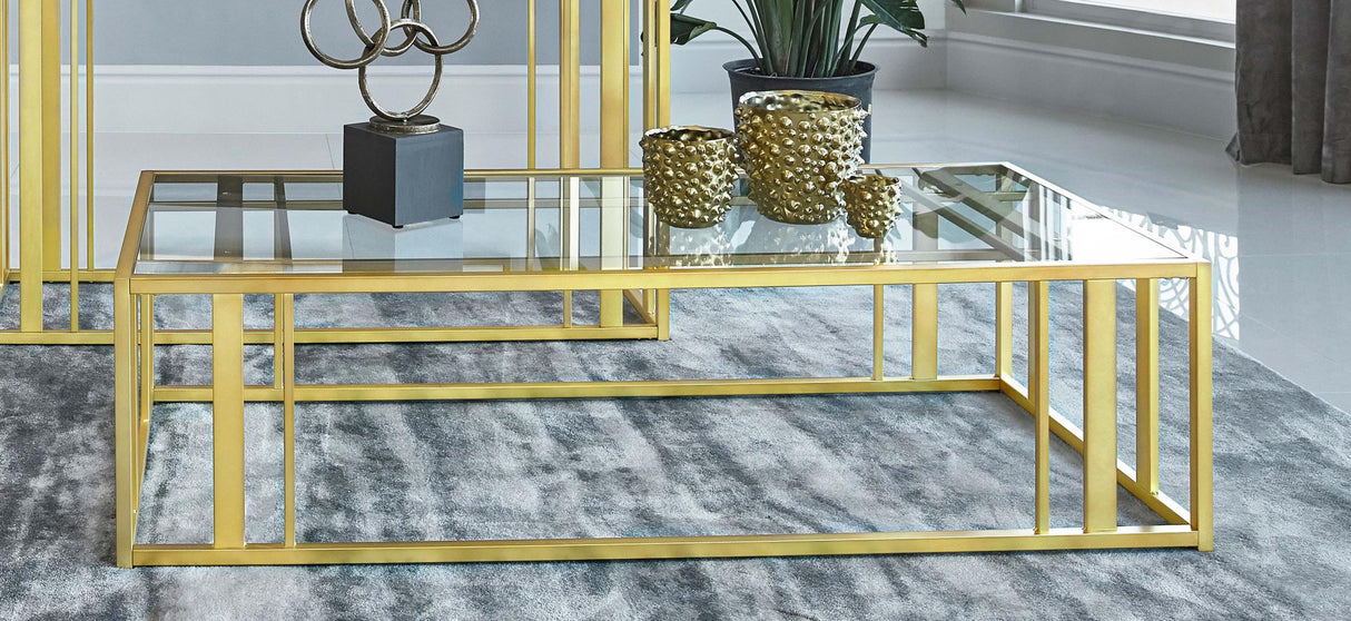 Coaster Adri Rectangular Glass Top Coffee Table Matte Brass
