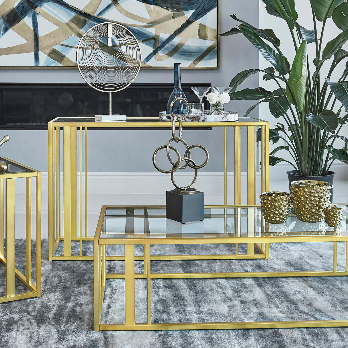 Coaster Adri Glass Top Entryway Sofa Console Table Matte Brass