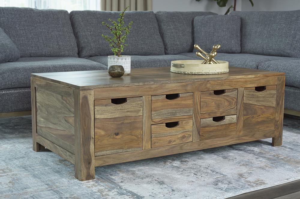 Coaster Esther 6-drawer Solid Wood Coffee Table Natural Sheesham