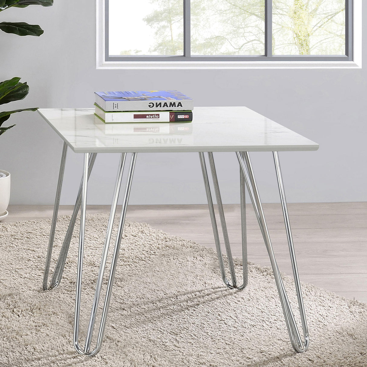 Coaster Harley Hairpin Leg Square End Table White and Chrome