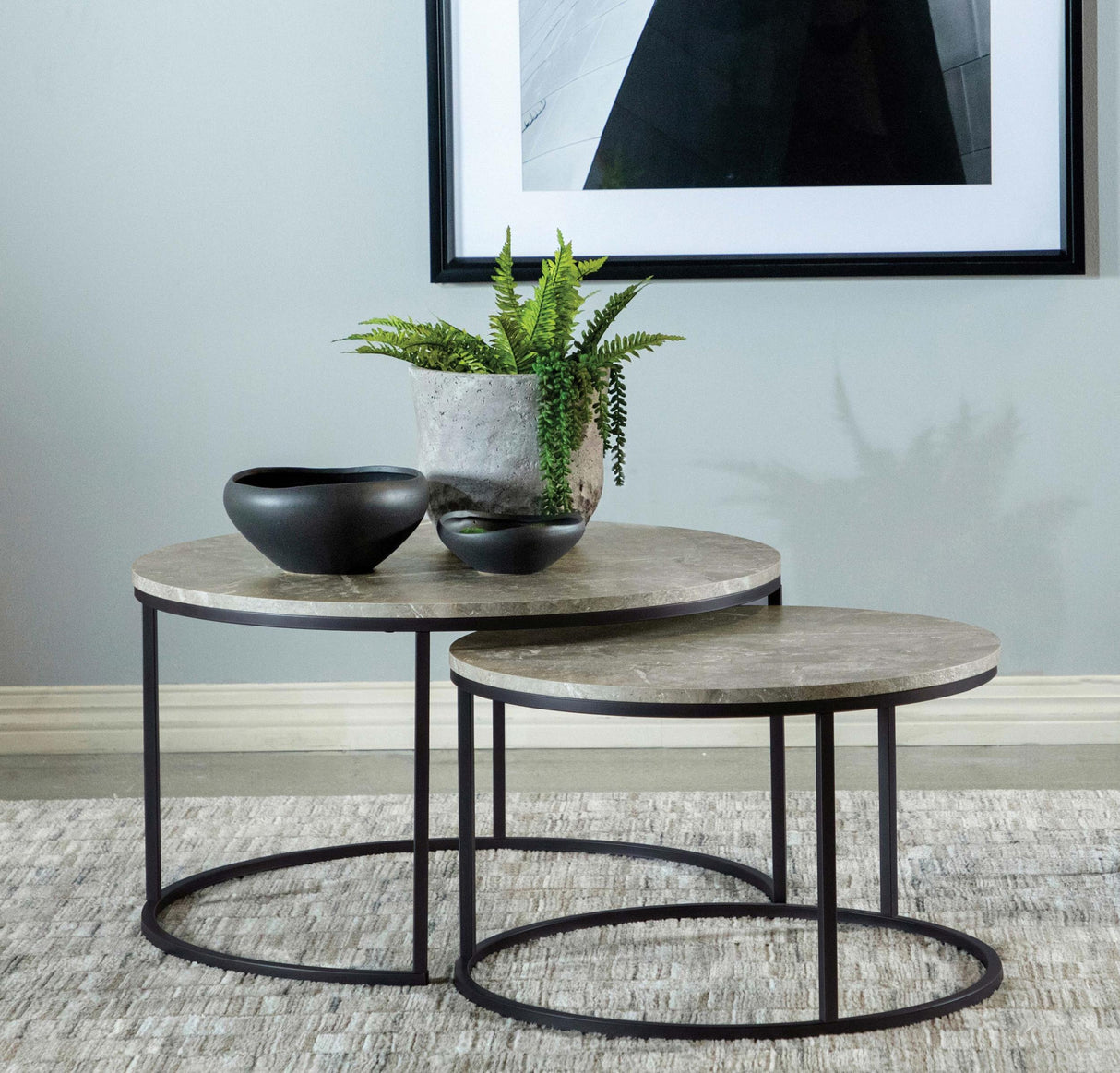 Coaster Lainey 2-piece Round Faux Marble Nesting Coffee Table Grey