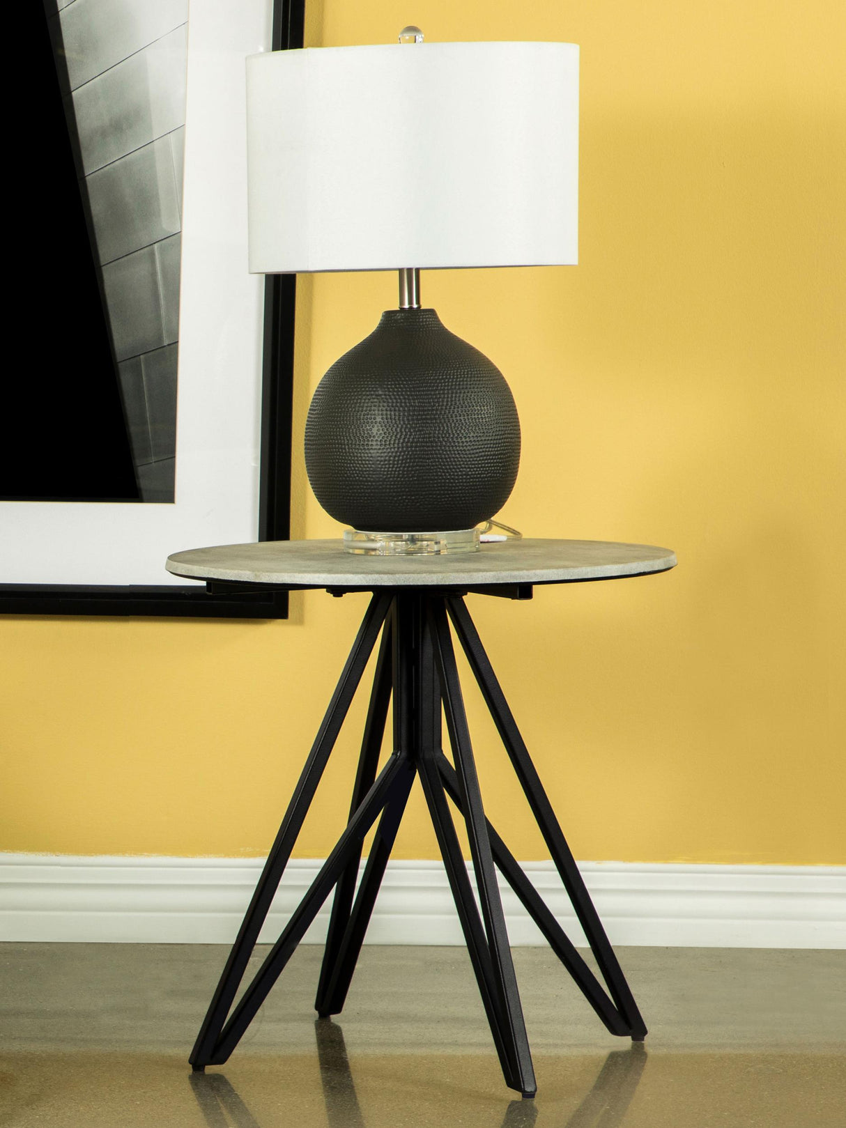 Coaster Hadi Round SmartTop Side End Table Cement and Gunmetal