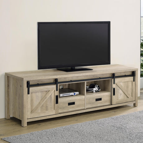 Coaster Madra 2-door Engineered Wood 79" TV Stand Distressed Pine