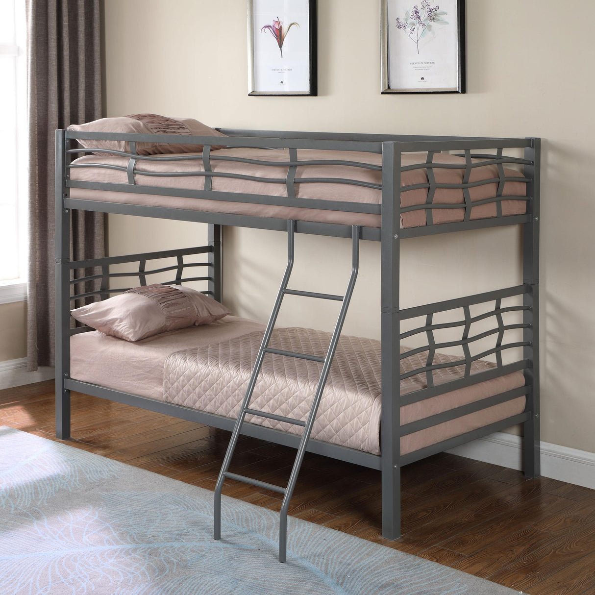 Coaster Fairfax Metal Twin Over Twin Bunk Bed Light Gunmetal