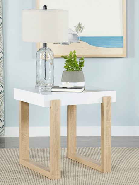 Coaster Pala Rectangular End Table White High Gloss and Natural