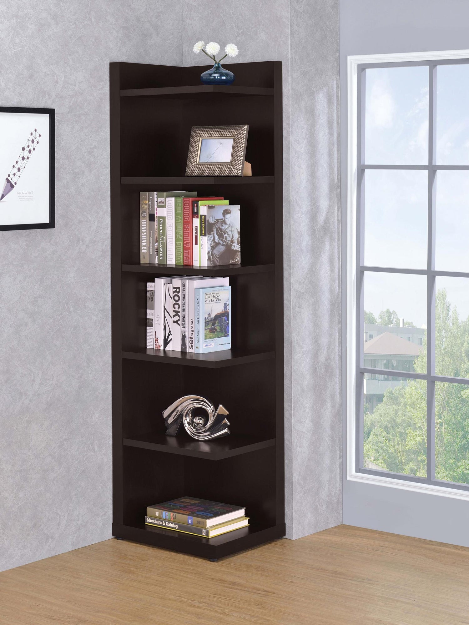 Coaster Alder 71-inch 6-shelf Corner Bookcase Cappuccino