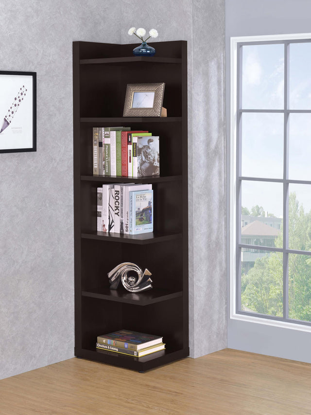 Coaster Alder 71-inch 6-shelf Corner Bookcase Cappuccino