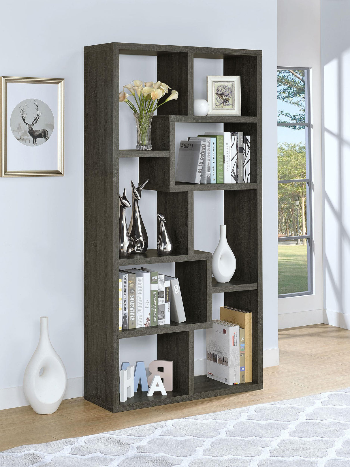 Coaster Theo 71-inch 6-shelf Bookshelf Weathered Grey