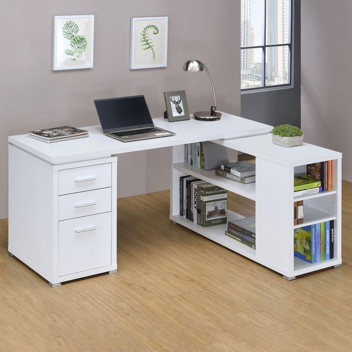 Coaster Yvette 60-inch 3-drawer L-Shape Computer Desk White