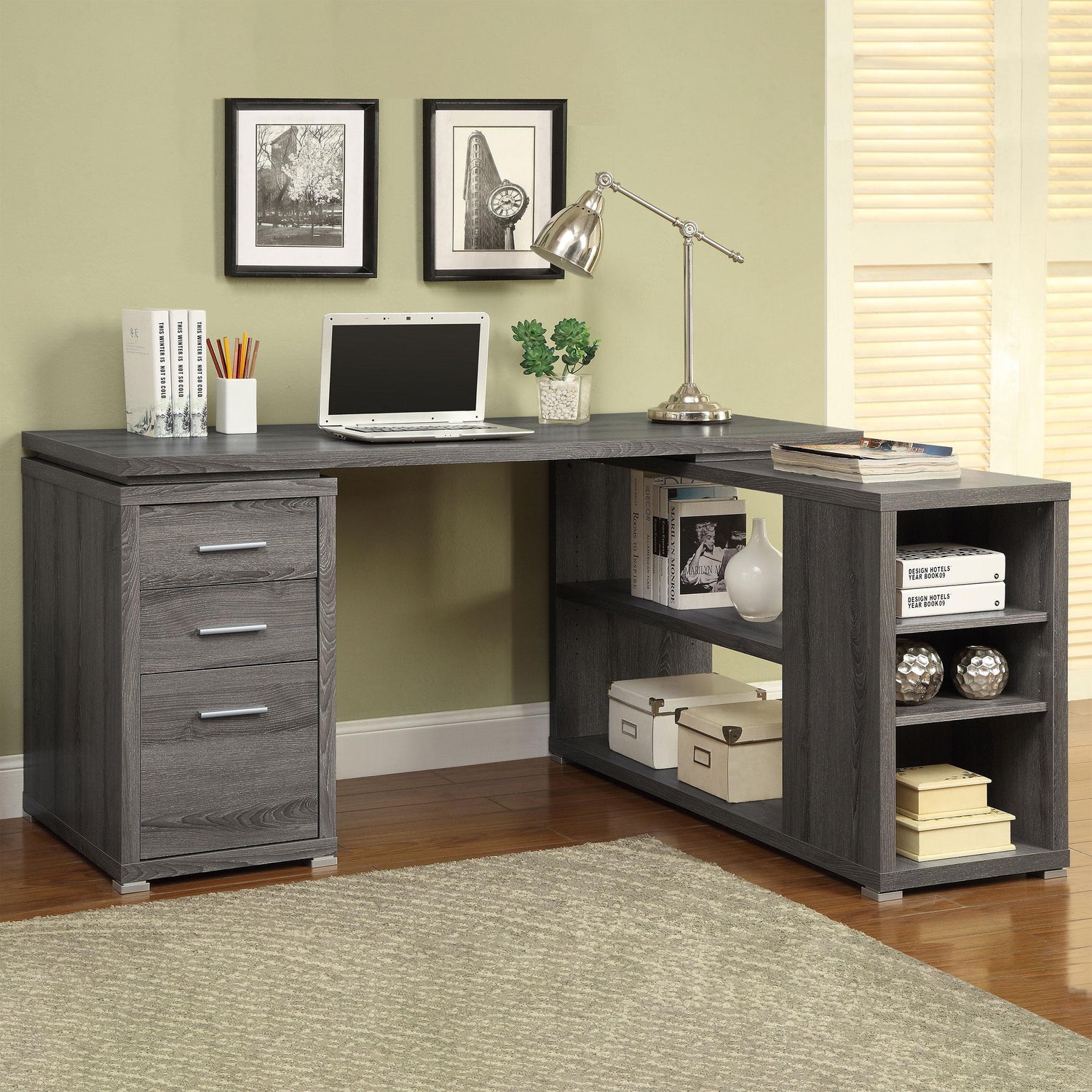 Coaster Yvette 60-inch 3-drawer L-Shape Computer Desk Weathered Grey