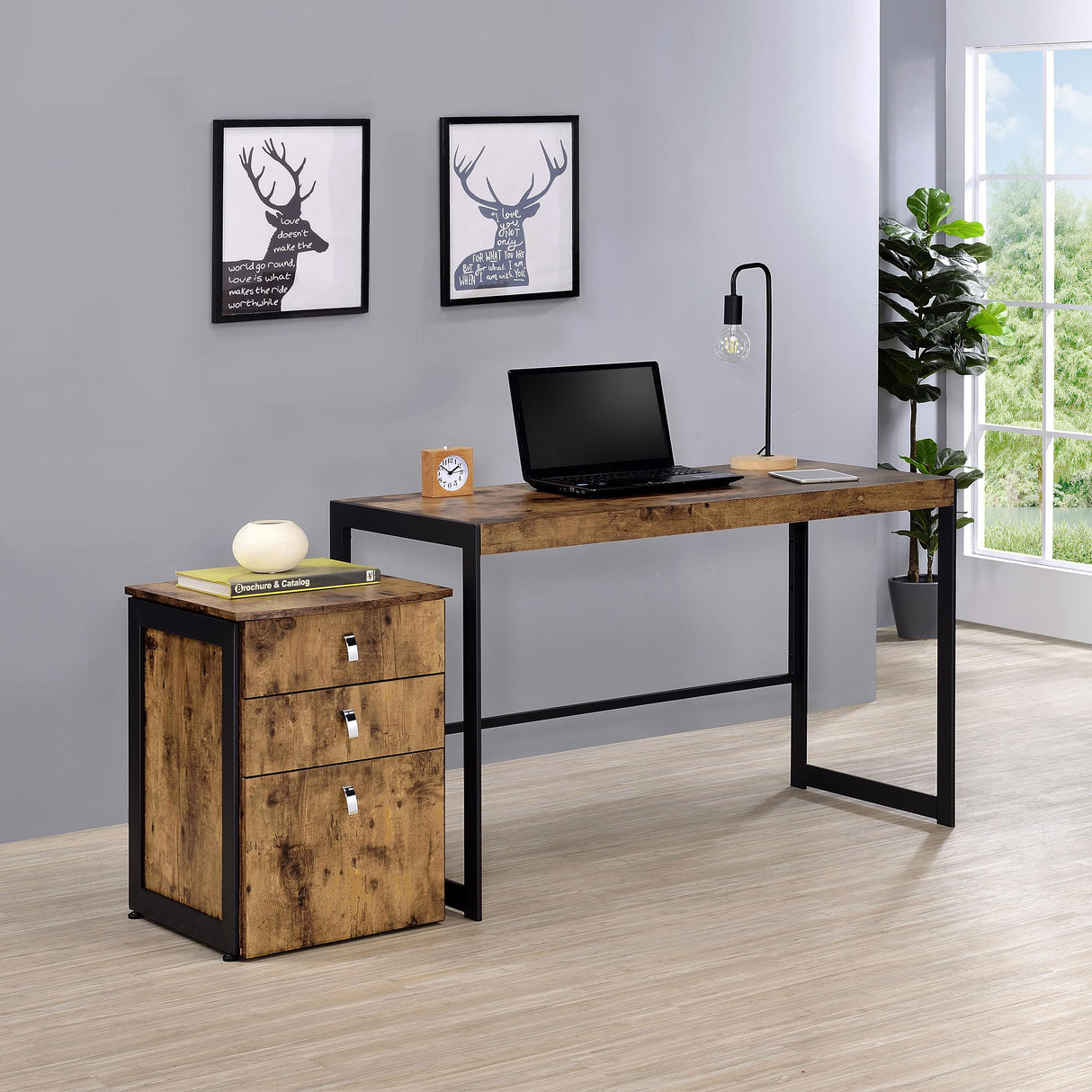 Coaster Estrella 2-piece Office Desk File Cabinet Set Rustic Nutmeg