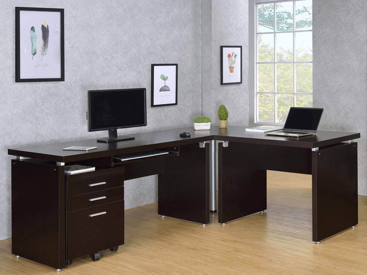 Coaster Skylar L-Shape Desk with Mobile File Cabinet Cappuccino