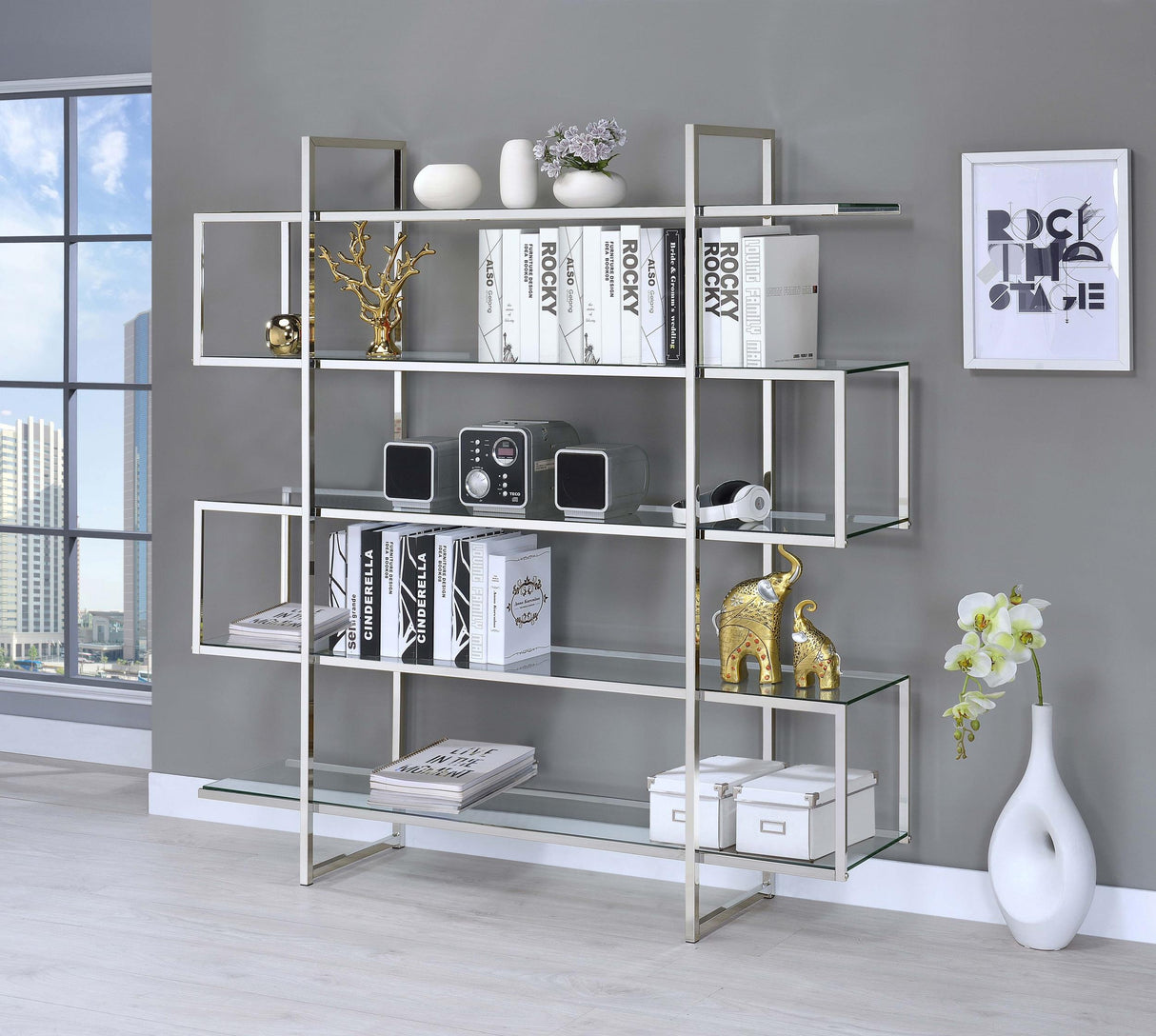 Coaster Elmer 63-inch 5-shelf Bookshelf Clear and Chrome