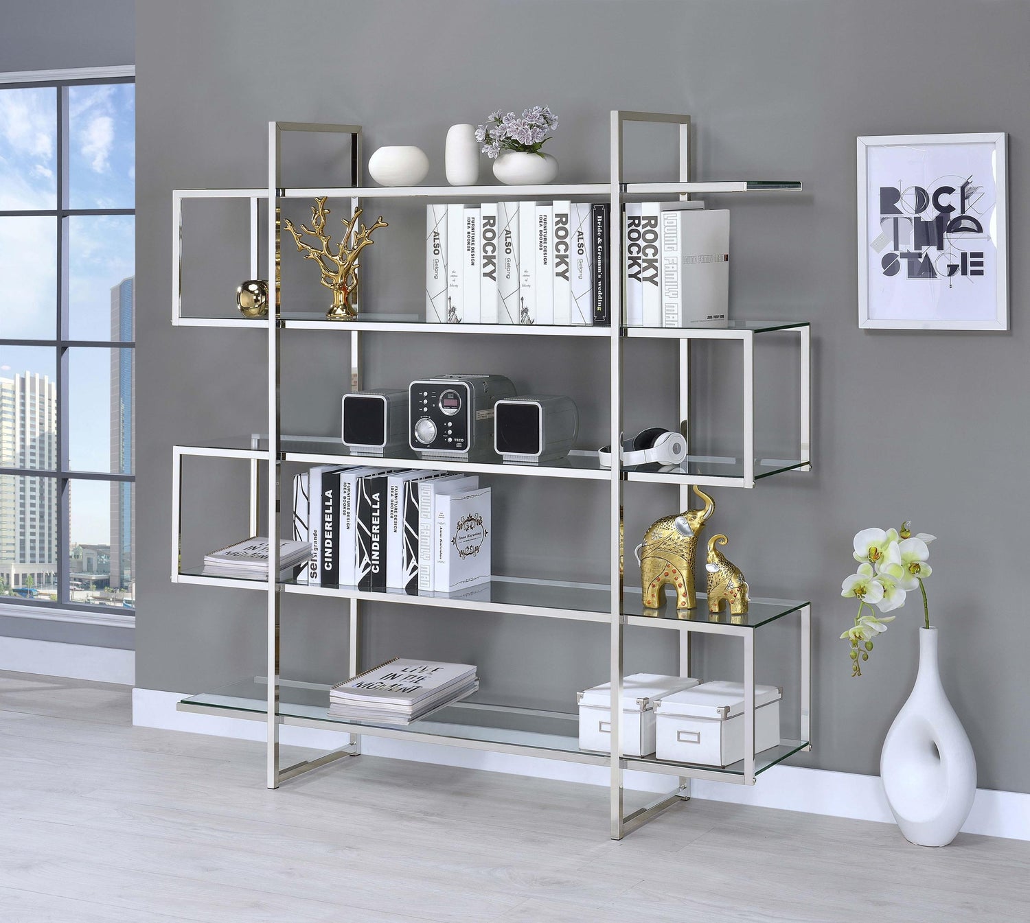 Coaster Elmer 63-inch 5-shelf Bookshelf Clear and Chrome