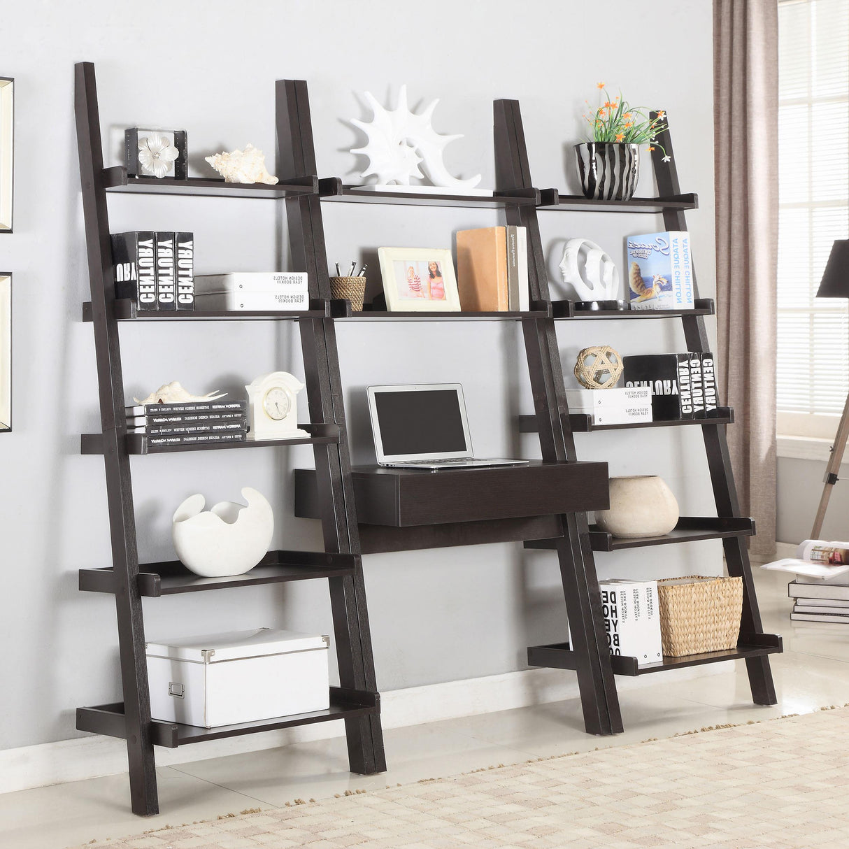 Coaster Colella 3-piece Ladder Desk and Bookcase Set Cappuccino