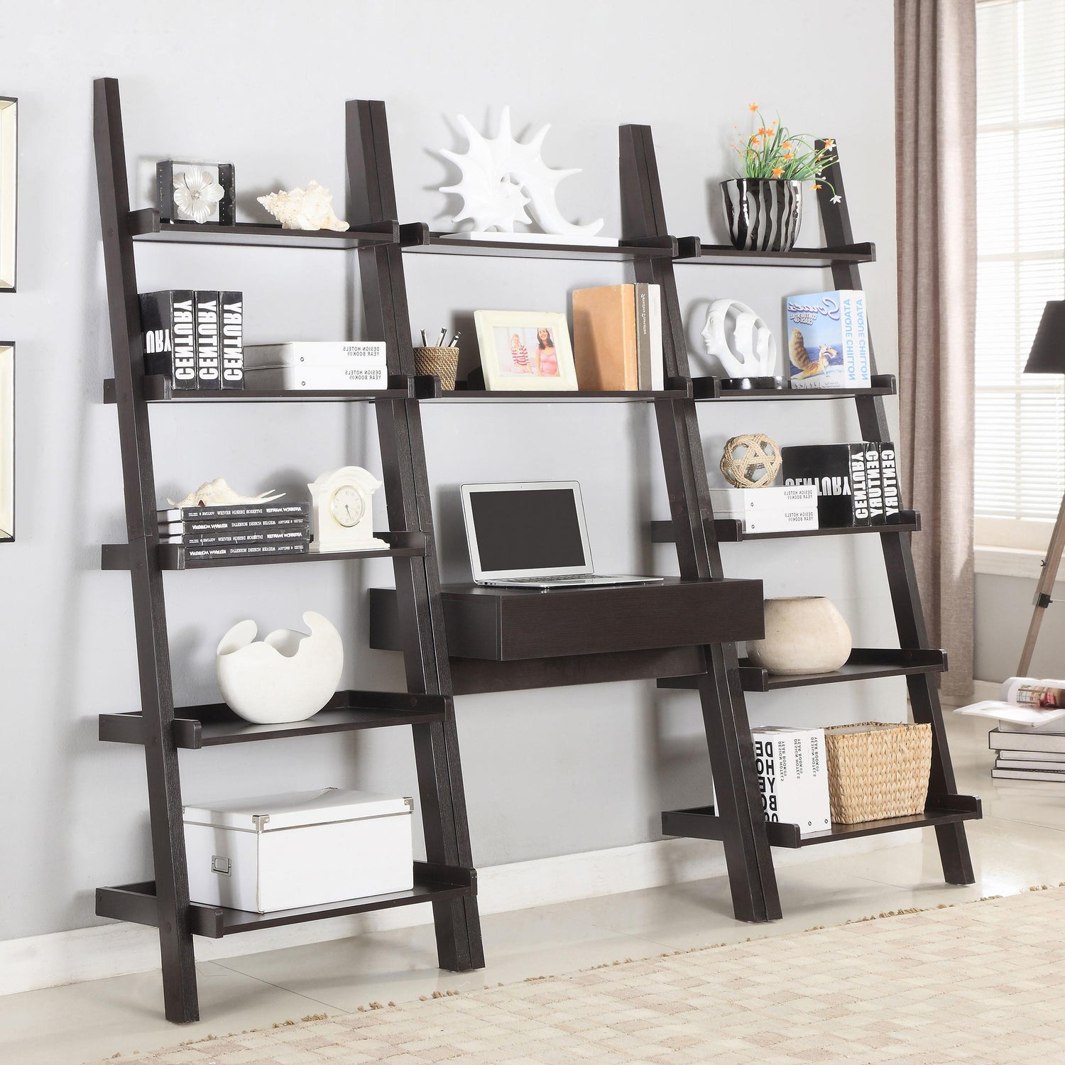 Coaster Colella 3-piece Ladder Desk and Bookcase Set Cappuccino