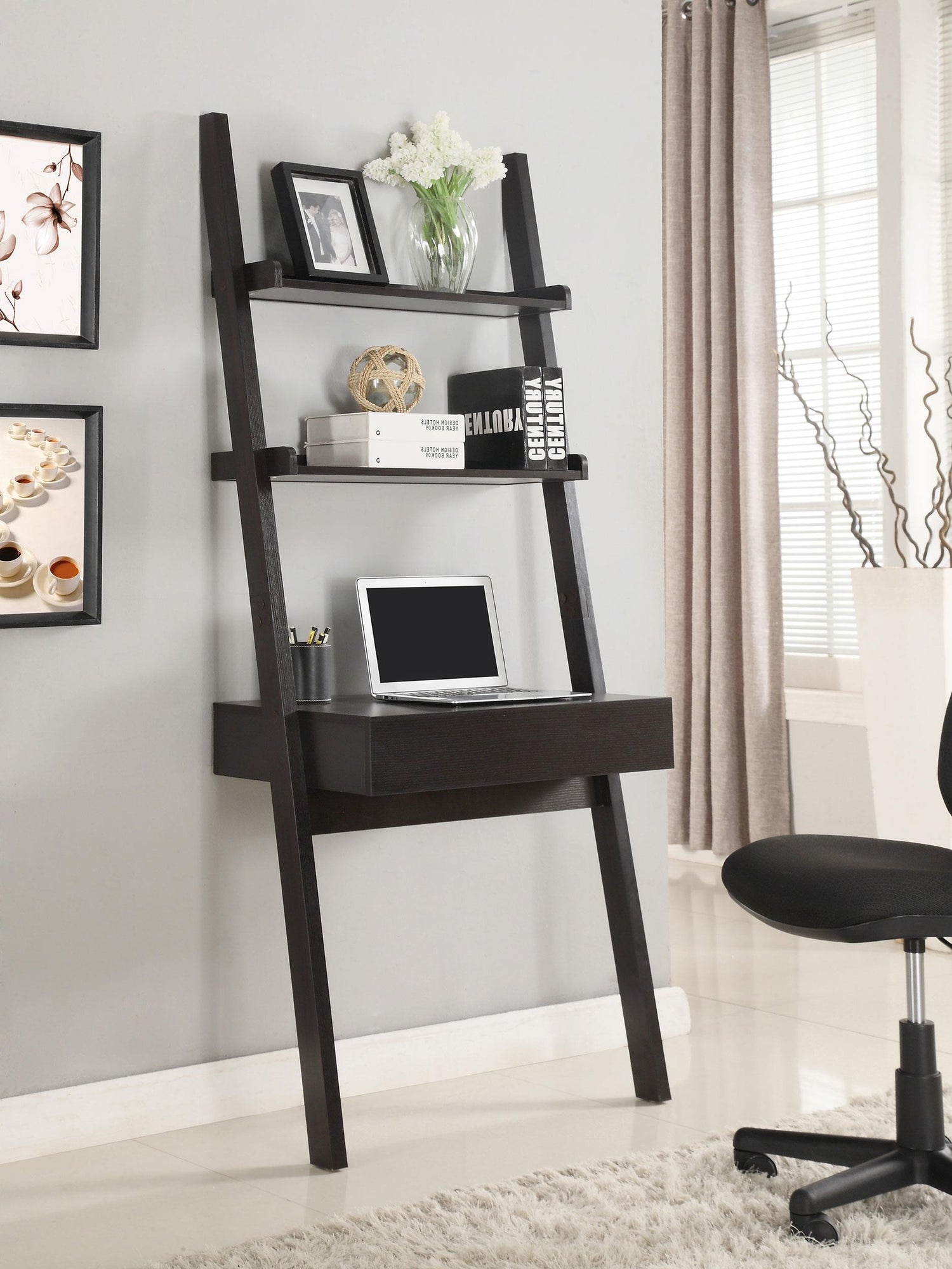 Coaster Colella 30-inch 1-drawer Ladder Desk with Shelf Cappuccino