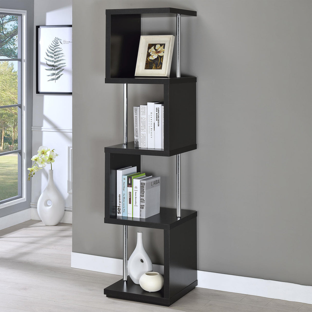 Coaster Baxter 67-inch 4-shelf Bookshelf Black and Chrome