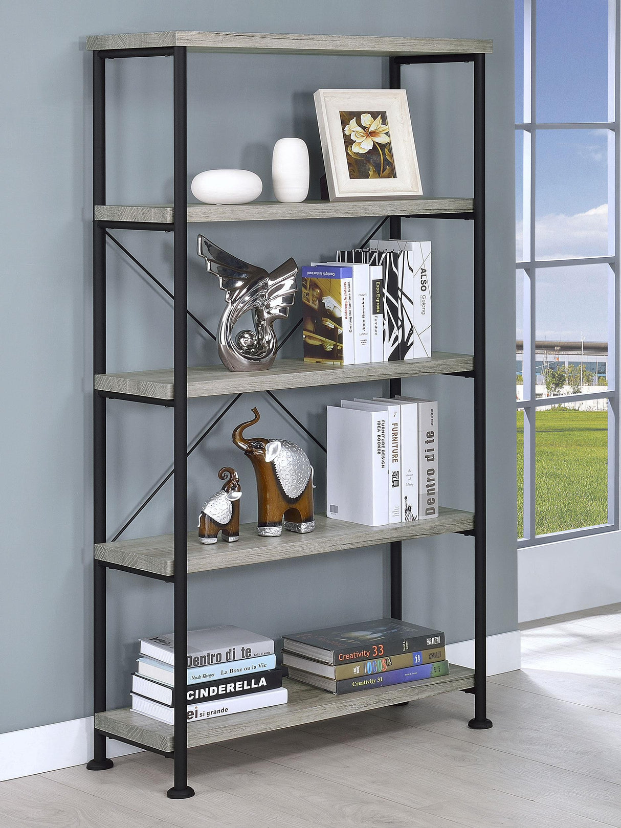 Coaster Analiese 63-inch 4-shelf Bookshelf Grey Driftwood