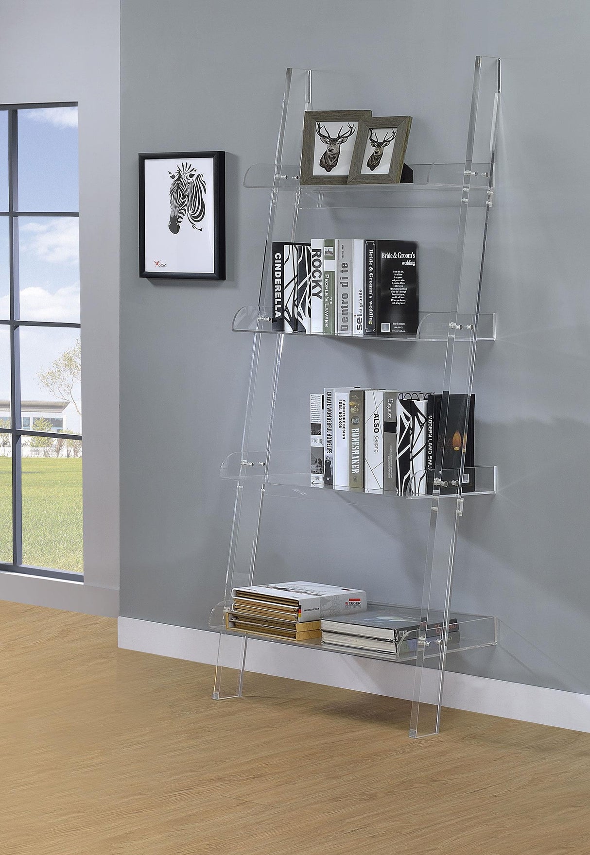 Coaster Amaturo 72-inch 4-shelf Acrylic Ladder Bookshelf Clear