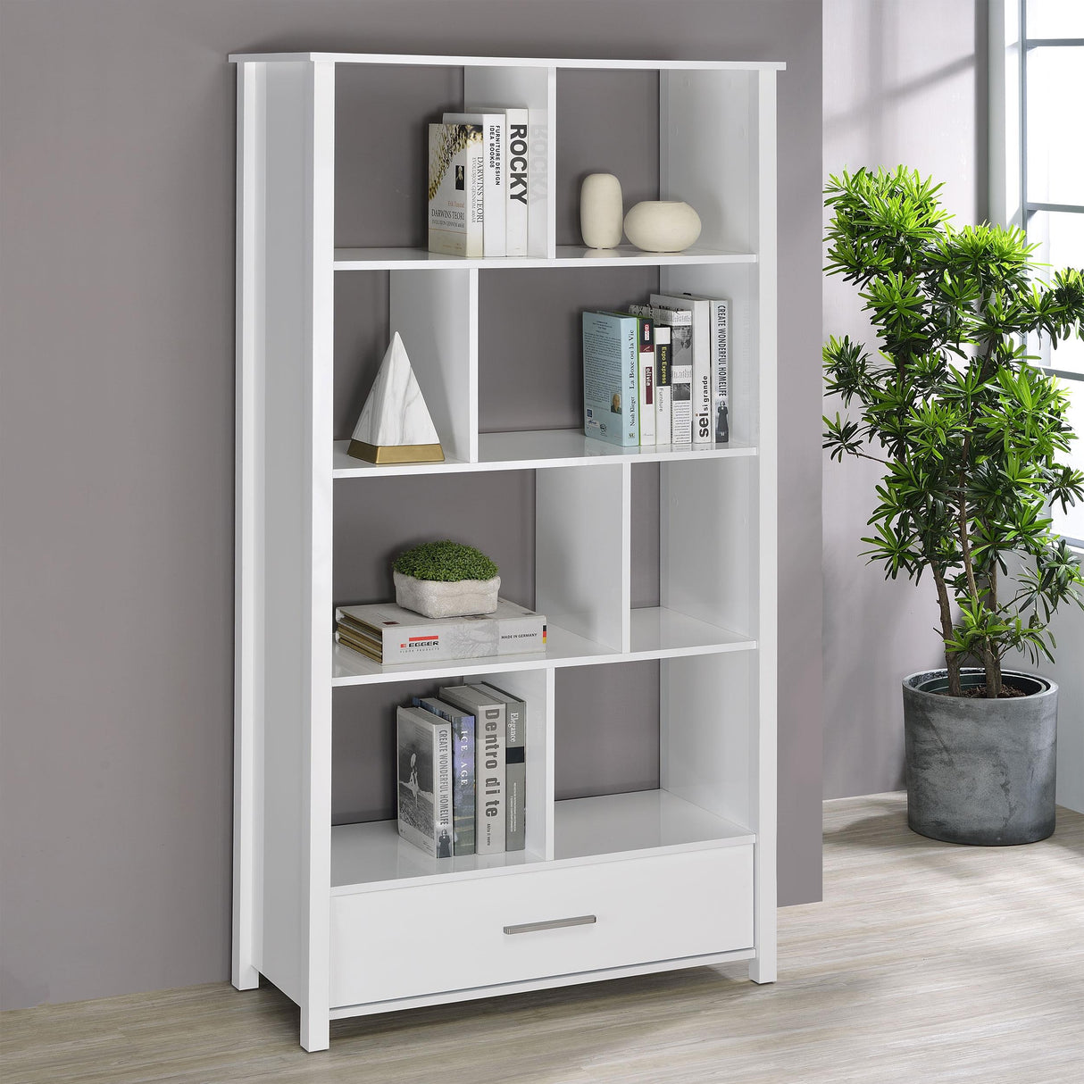 Coaster Dylan 68-inch 4-shelf Storage Bookshelf White High Gloss